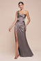 Ladivine J877 Satin Fitted Off-Shoulder Gown with Side Slit