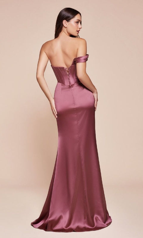 Ladivine 7448‑1 Long Satin Prom Gown with Elegant Silhouette