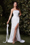 Ladivine 7451W Satin White Strapless Slit Gown