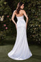 Ladivine 7451W Satin White Strapless Slit Gown