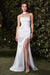 Ladivine 7451W Satin White Strapless Slit Gown