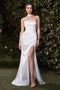 Ladivine 7451W Satin White Strapless Slit Gown