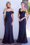 Ladivine 7452 Satin Fitted Off-Shoulder Gown with Side Slit and Convertible