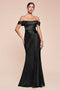 Ladivine 7452 Satin Fitted Off-Shoulder Gown with Side Slit and Convertible