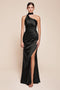 Ladivine 7454 Satin Fitted One-Shoulder Asymmetrical Gown with Side Slit