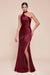 Ladivine 7454 Satin Fitted One-Shoulder Asymmetrical Gown with Side Slit