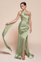 Ladivine 7454 Satin Fitted One-Shoulder Asymmetrical Gown with Side Slit