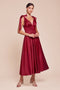 Ladivine 7499 Satin Sleeveless A-Line Tea-Length Dress with Ribbon Tie Straps