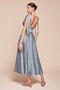 Ladivine 7499 Satin Sleeveless A-Line Tea-Length Dress with Ribbon Tie Straps