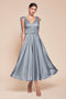 Ladivine 7499 Satin Sleeveless A-Line Tea-Length Dress with Ribbon Tie Straps