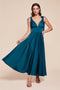 Ladivine 7499 Satin Sleeveless A-Line Tea-Length Dress with Ribbon Tie Straps