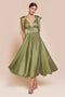 Ladivine 7499 Satin Sleeveless A-Line Tea-Length Dress with Ribbon Tie Straps