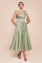 Ladivine 7499 Satin Sleeveless A-Line Tea-Length Dress with Ribbon Tie Straps