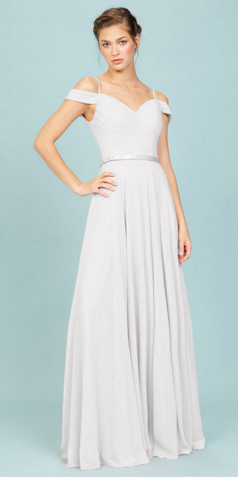 Eureka 7611 chiffon cold shoulder a-line gown — eureaka white 03e973bc c977 4d4c a864 4d1e85238c73
