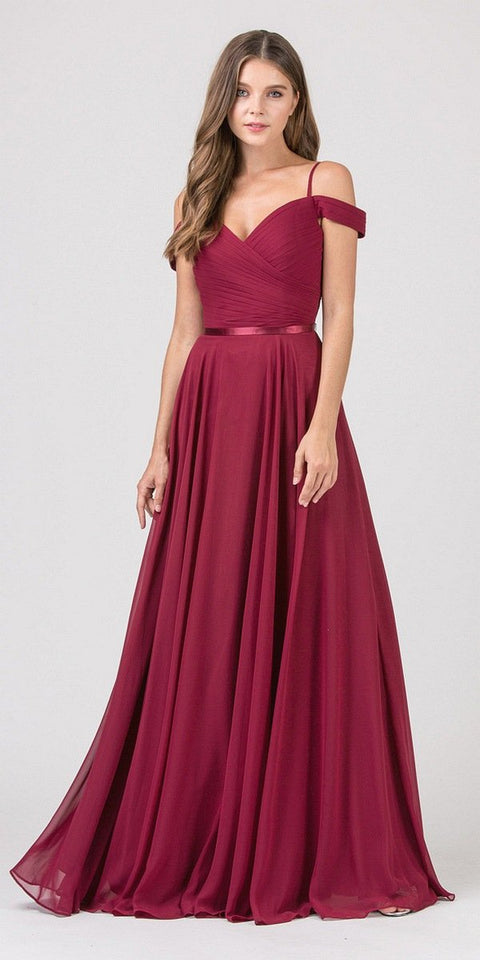 Eureka 7611 chiffon cold shoulder a-line gown — eureka fashion burgundy 783910d2 1f03 4864 adf7 243a7c1b8e02
