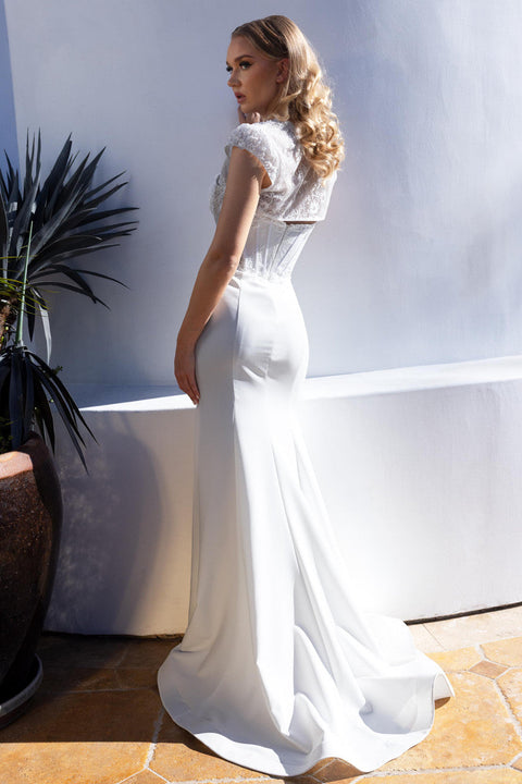 Long Mermaid Lace Corset Wedding Dress Lenovia 8508