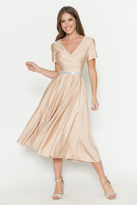 Tea Length Pleated Cocktail Dress Lenovia 5274