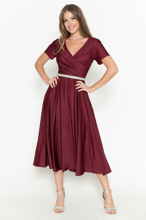 Tea Length Pleated Cocktail Dress Lenovia 5274