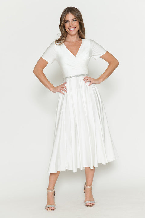 Pleated Tea Length Bridal Wedding Dress Lenovia 5274