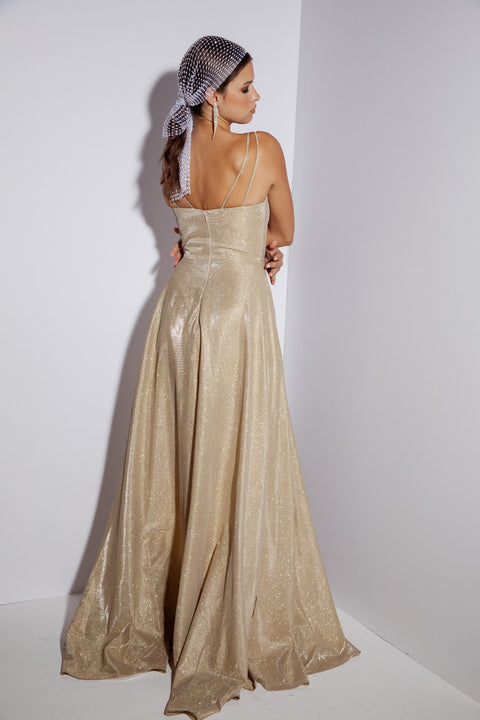 Eureka 8900 glitter sleeveless a-line slit gown — CHAMPAGNE 12
