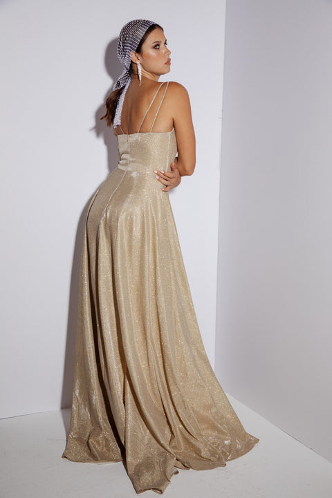 Eureka 8900 glitter sleeveless a-line slit gown — CHAMPAGNE 14