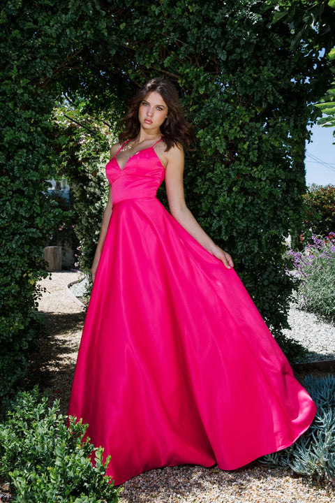 Eureka 9008 satin sleeveless a-line gown — HotMagenta 6