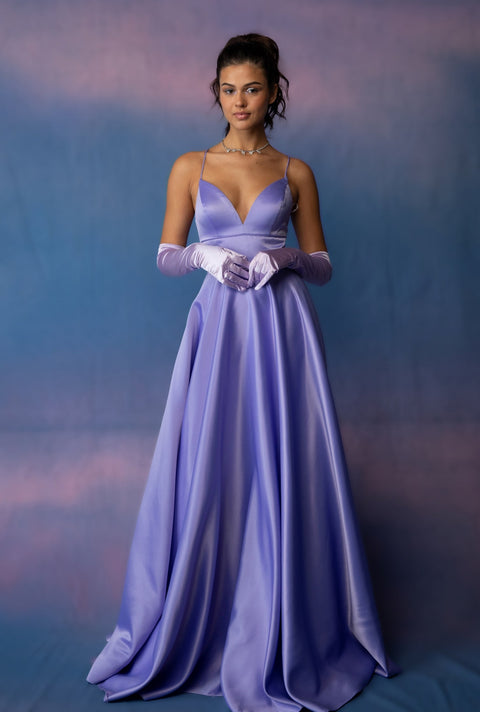 Eureka 9008 satin sleeveless a-line gown — Lavender 4
