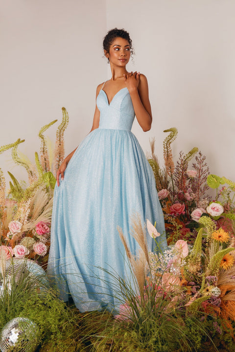 Eureka 9009 glitter strappy back a-line gown — BahamaBlue 4