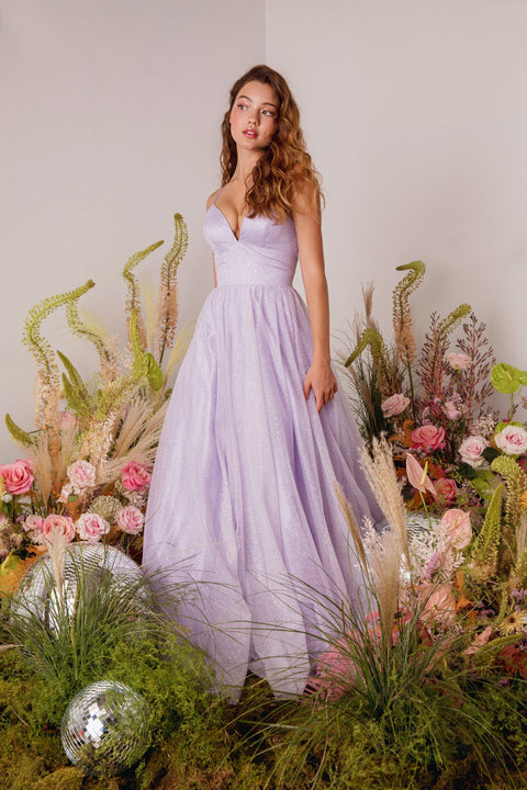 Eureka 9009 glitter strappy back a-line gown — Lilac 7