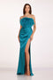 Feather Satin Gown with Strapless Detail, Abby Paris 90200