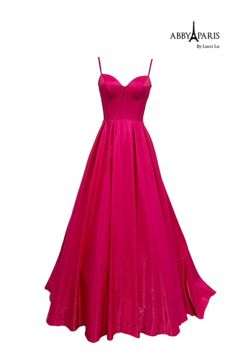 Abby Paris 90224 Satin Sleeveless A-Line Gown with Side Pockets - sheerdreamz
