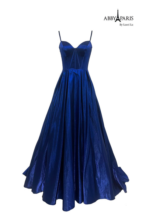 Abby Paris 90224 Satin Sleeveless A-Line Gown with Side Pockets - sheerdreamz