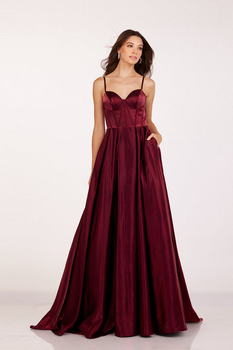 Abby Paris 90224 Satin Sleeveless A-Line Gown with Side Pockets - sheerdreamz