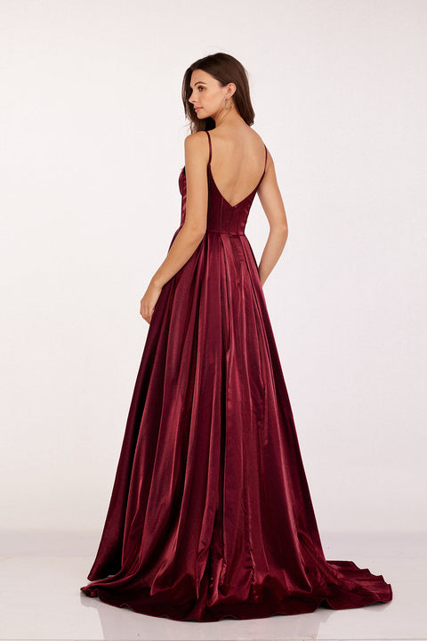 Abby Paris 90224 Satin Sleeveless A-Line Gown with Side Pockets - sheerdreamz