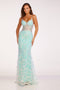 Abby Paris 90228 Sequin Print Fitted V-Neck Gown with Corset Boning