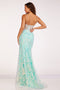 Abby Paris 90228 Sequin Print Fitted V-Neck Gown with Corset Boning