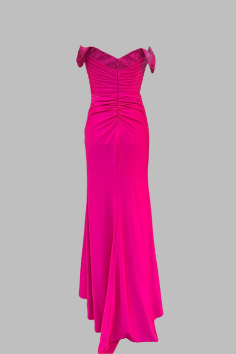 Jersey Off Shoulder Gown with Slit Detail, Abby Paris 90246
