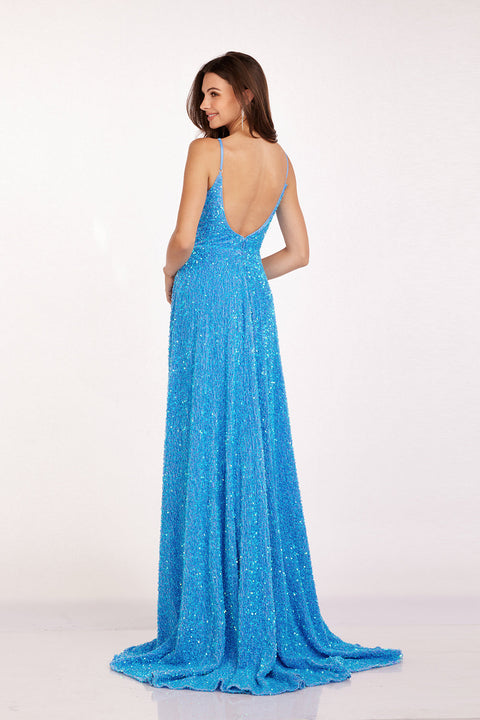 Abby Paris 90247 Sequin Sleeveless A-Line Slit Gown