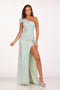 One Shoulder Feather Gown with Slit, Abby Paris 90256