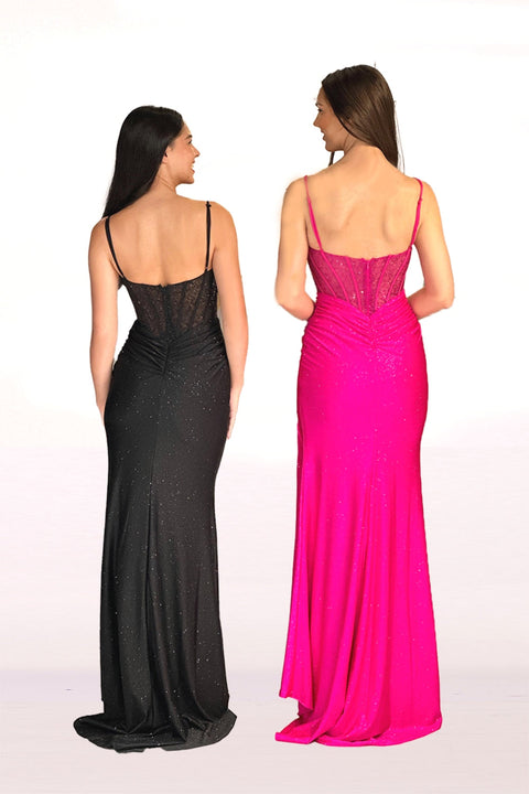 Abby Paris 90263 Glitter Fitted Sleeveless Slit Gown