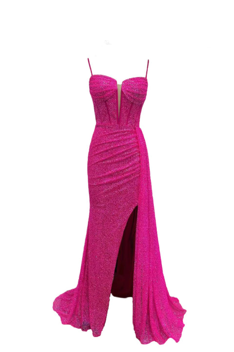 Glitter Sleeveless Slit Gown by Abby Paris – Style 90266