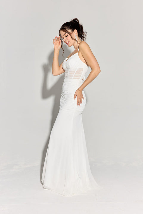 Eureka 9077 mesh fitted sheer corset gown — OFFWHITE2