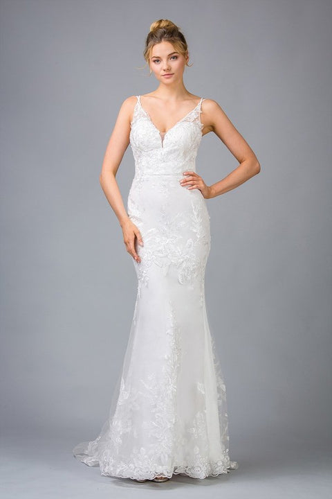 Eureka 9130 applique satin fitted v-neck gown — OFFWHITE2 d865b07d dc49 4bdd 909e 087d11c38fde
