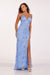 Abby Paris 92132 Sequin Print V-Neck Slit Gown