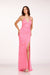 Abby Paris 92133 Sequin Fitted V-Neck Slit Gown with Crisscross Back