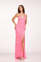 Abby Paris 92133 Sequin Fitted V-Neck Slit Gown with Crisscross Back