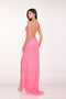 Abby Paris 92133 Sequin Fitted V-Neck Slit Gown with Crisscross Back
