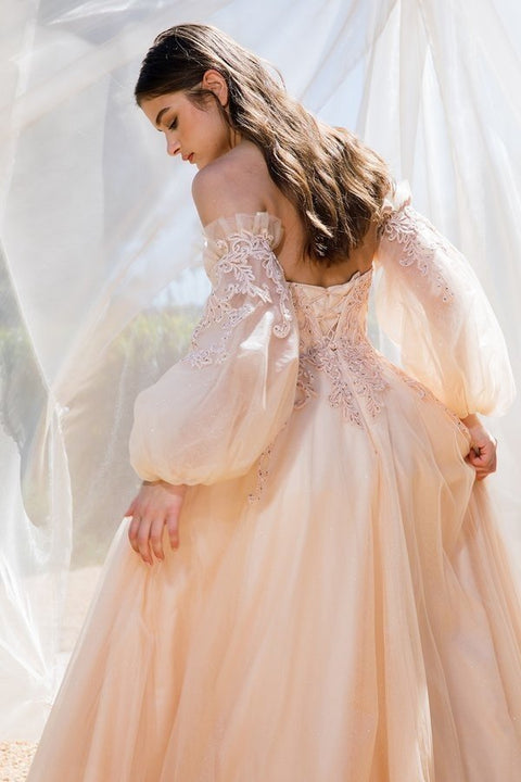 Eureka 9505 strapless puff sleeve a-line gown — CHAMPAGNEROSE2
