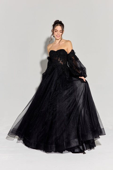Eureka 9505G strapless puff sleeve a-line gown — BLACK2 c80d7dd3 f948 4615 9791 b74b15d9f1e1