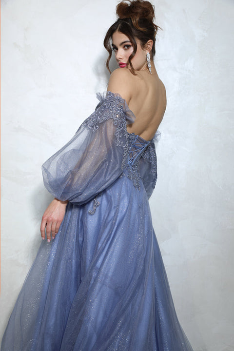 Eureka 9505G strapless puff sleeve a-line gown — SLATEBLUE2 33d56d6a 82fd 43cd 8431 51ef07b175fd